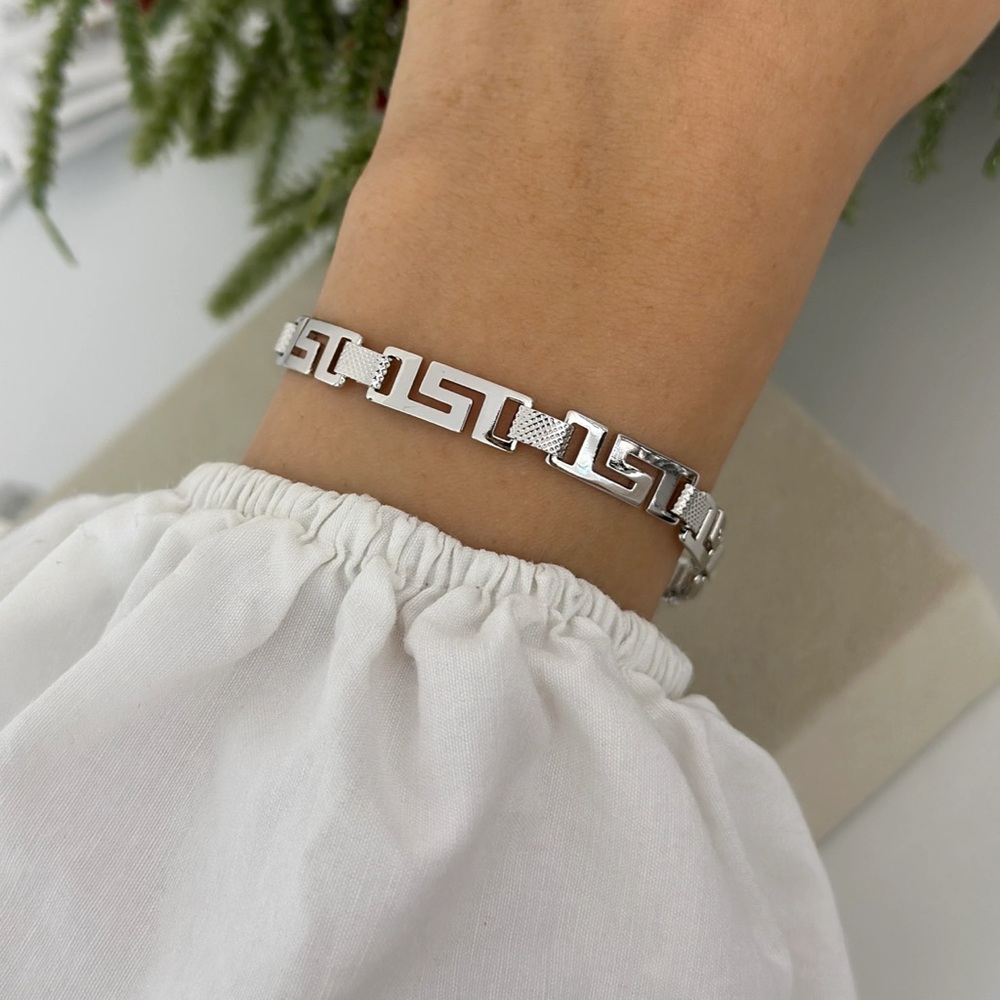 Greek Style Bracelet Silver Tone Platinum Plated Luxury Jewelry